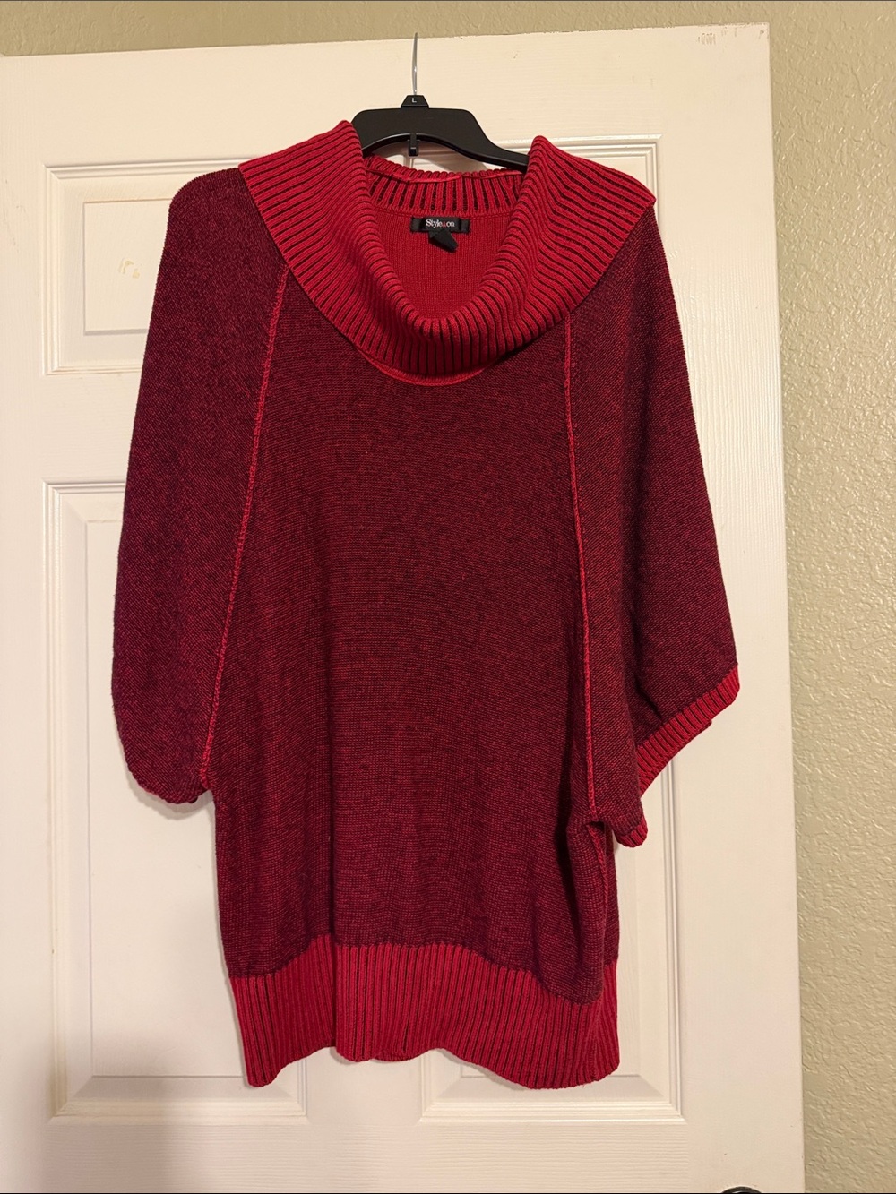 Style & Co. Two-Tone Red Cowl Neck Sweater